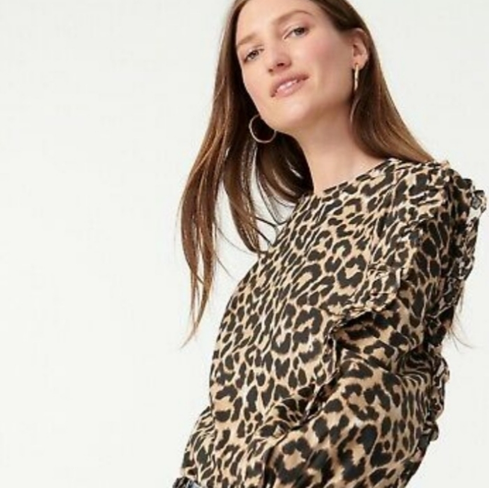 J. Crew ruffle sleeve top in leopard NWT size S
